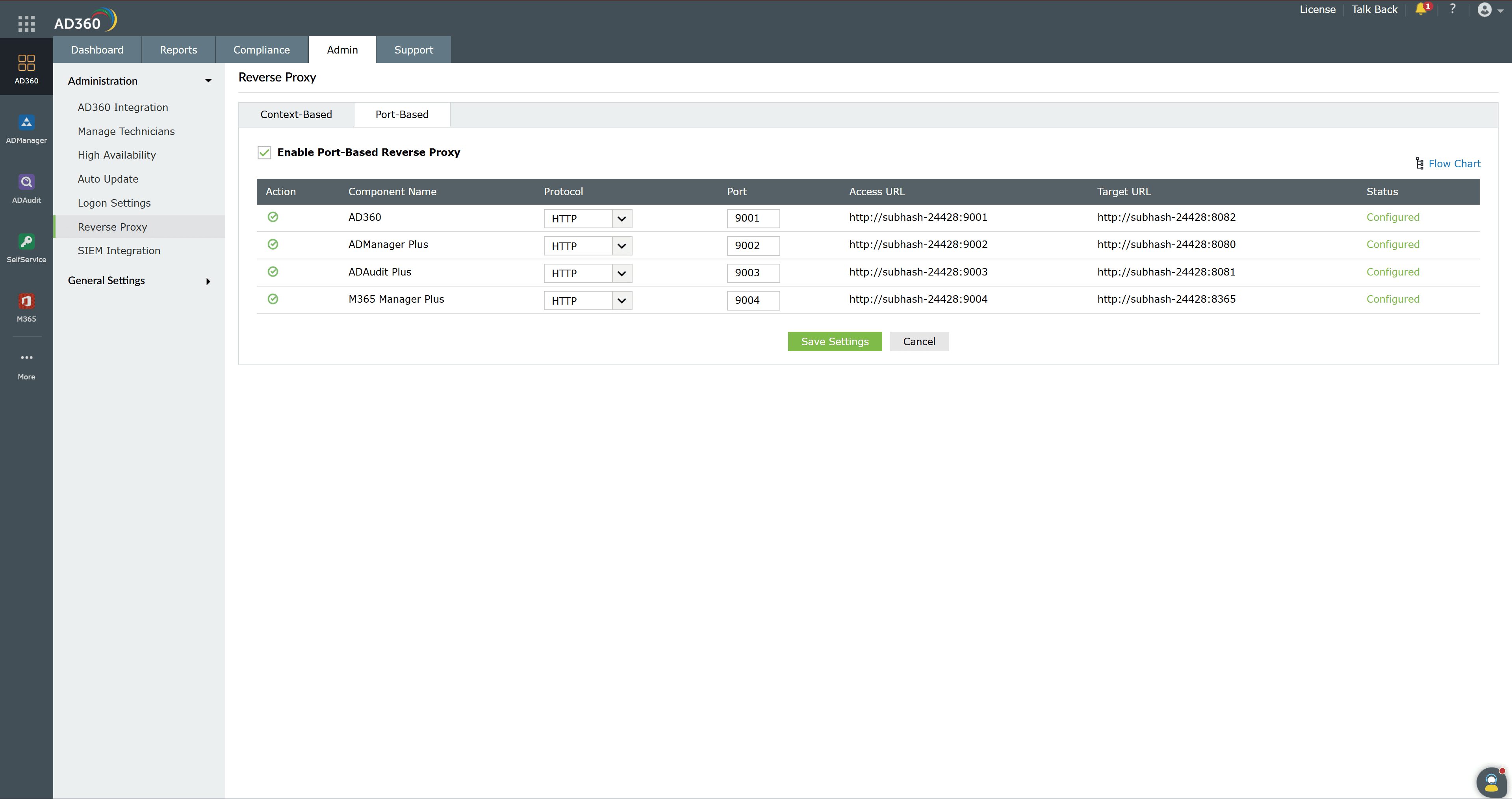 Configuring port-based reverse proxy in AD360