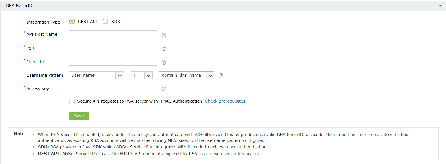 Configuring RSA SecurID with REST API integration in ADSelfService Plus