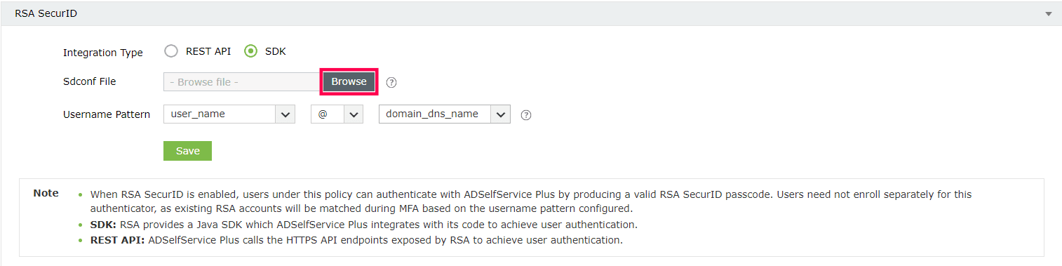 Configuring RSA SecurID with SDK integration in ADSelfService Plus