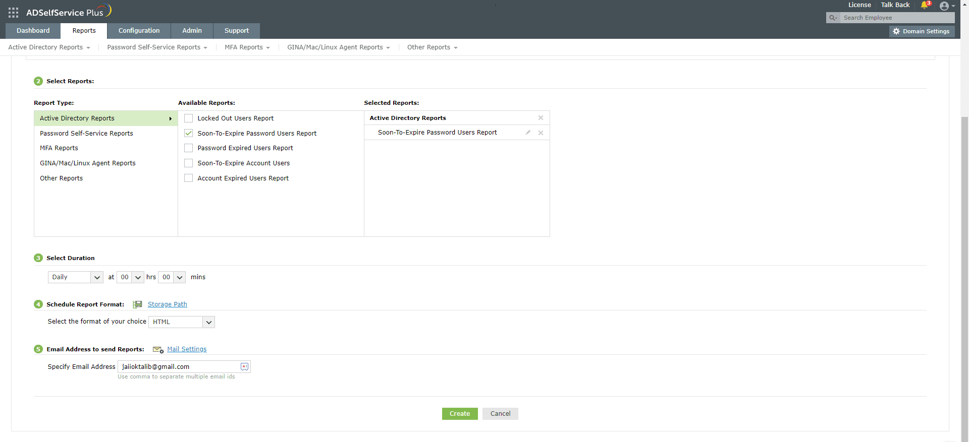 Schedule Reports configurations