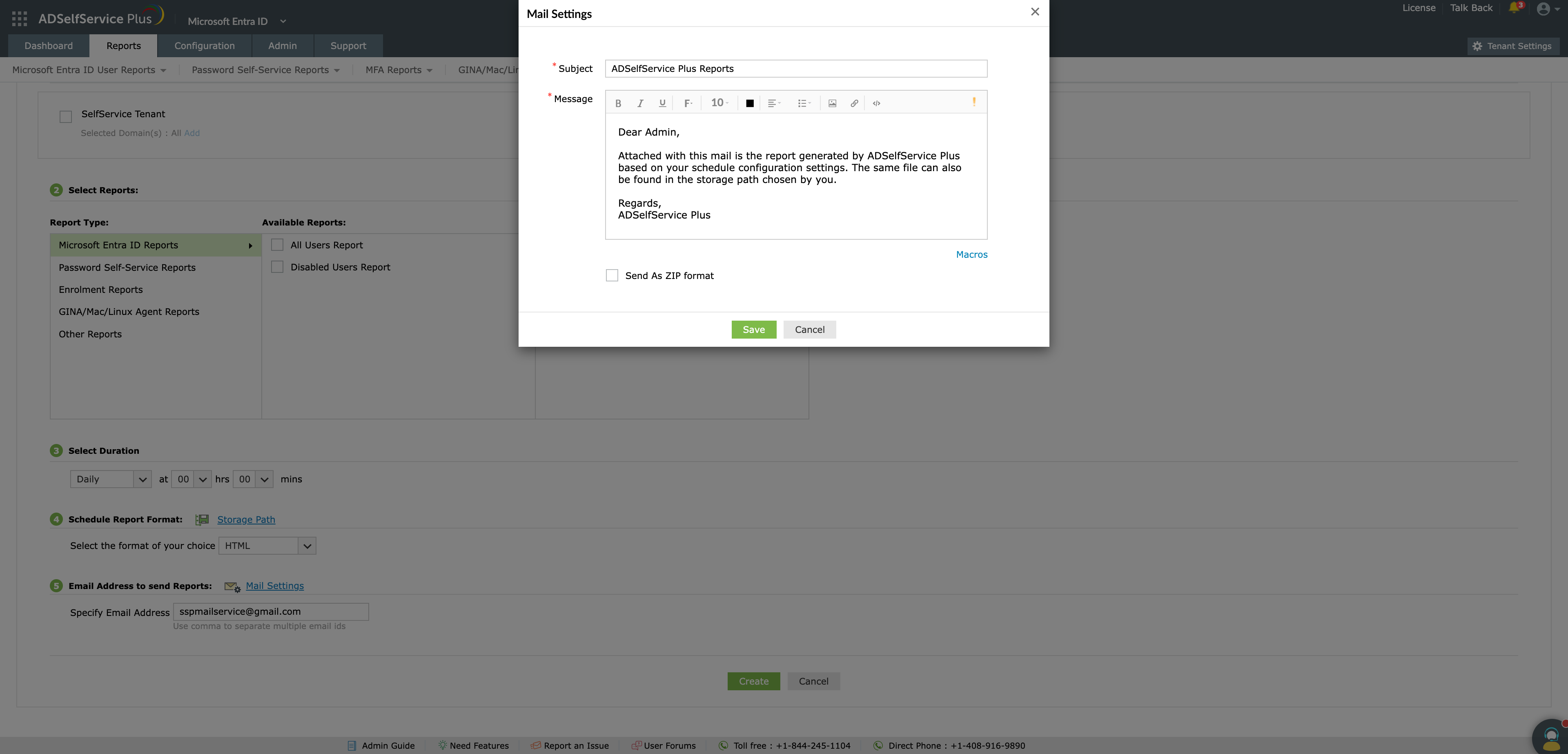 Scheduling report delivery to email in ADSelfService Plus