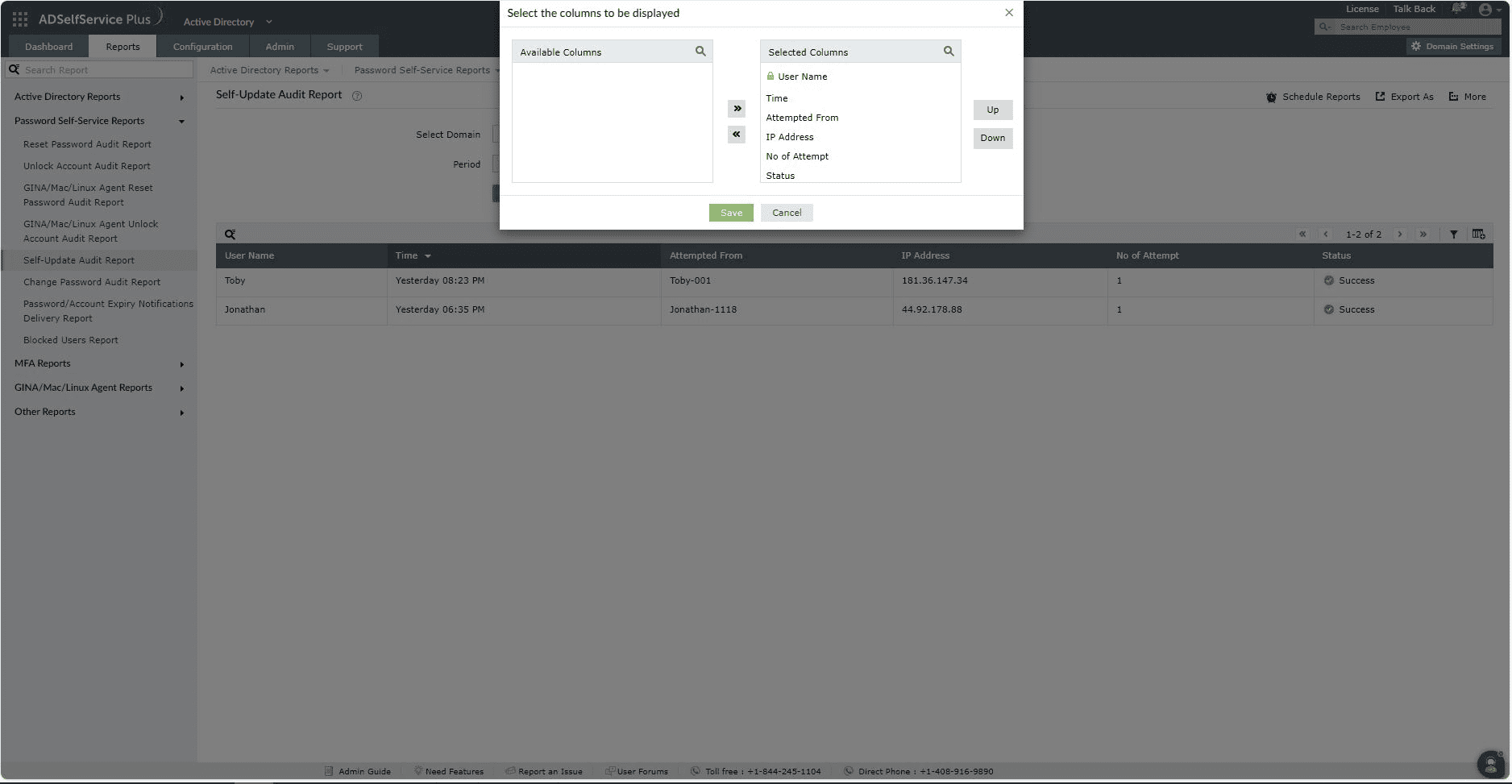Self-update audit report in ADSelfService Plus