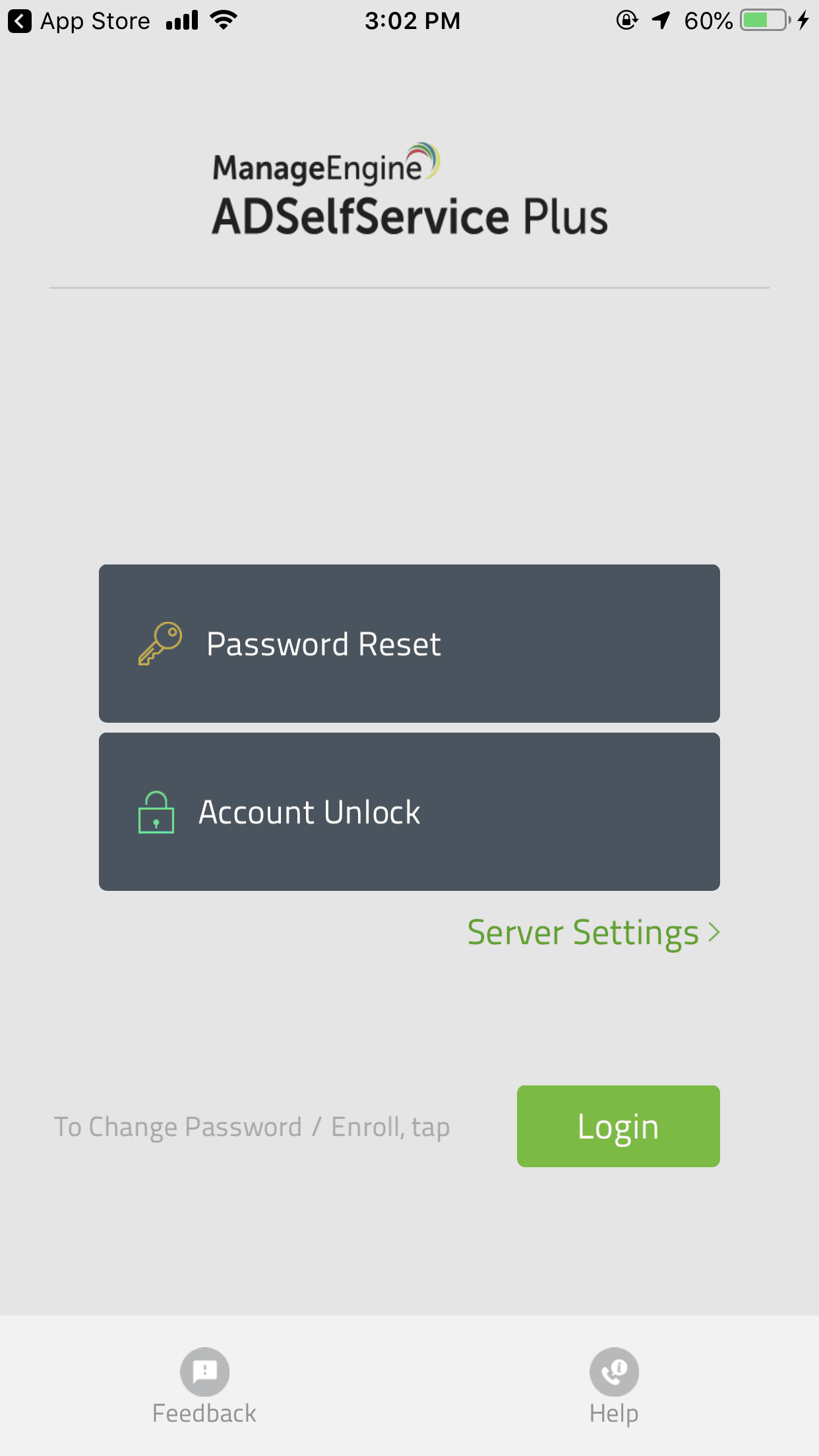 The ADSelfService Plus iOS app home screen
