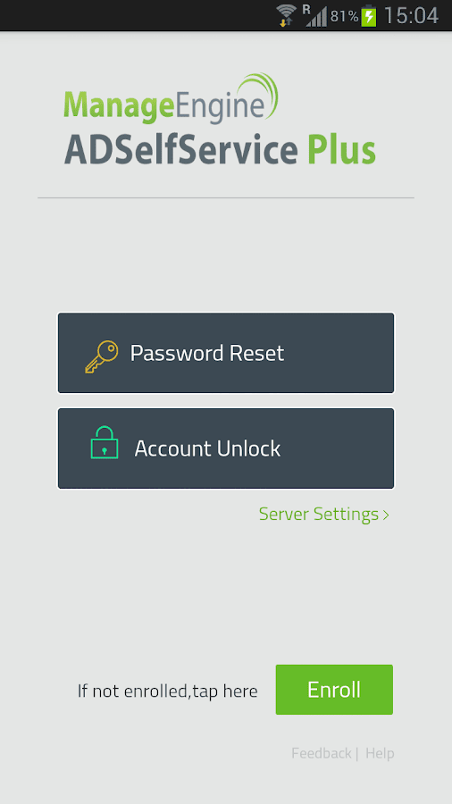 The ADSelfService Plus Android app home screen