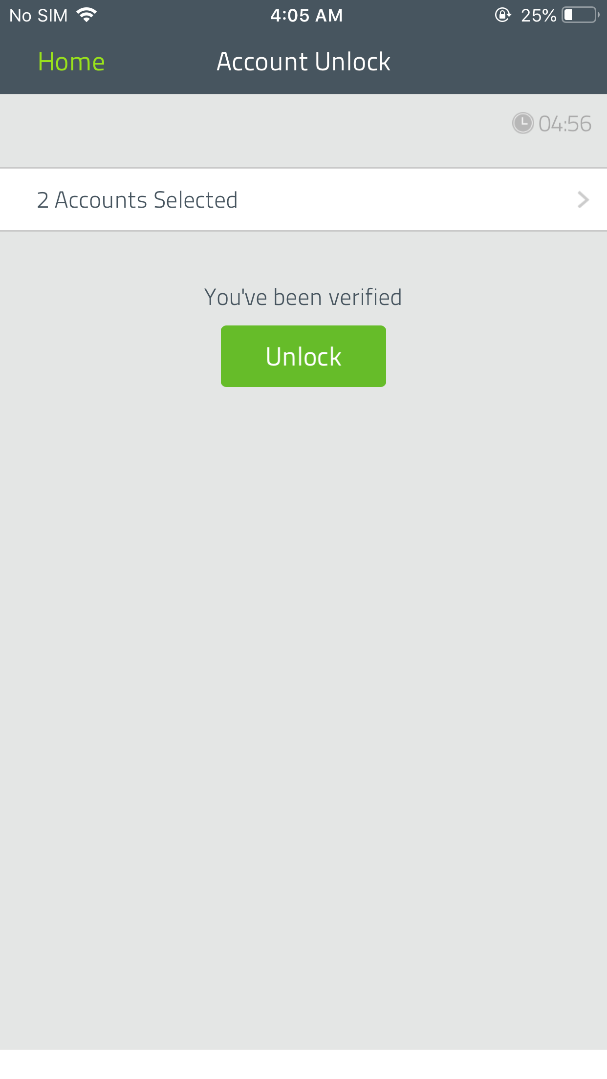 Account unlock via mobile app