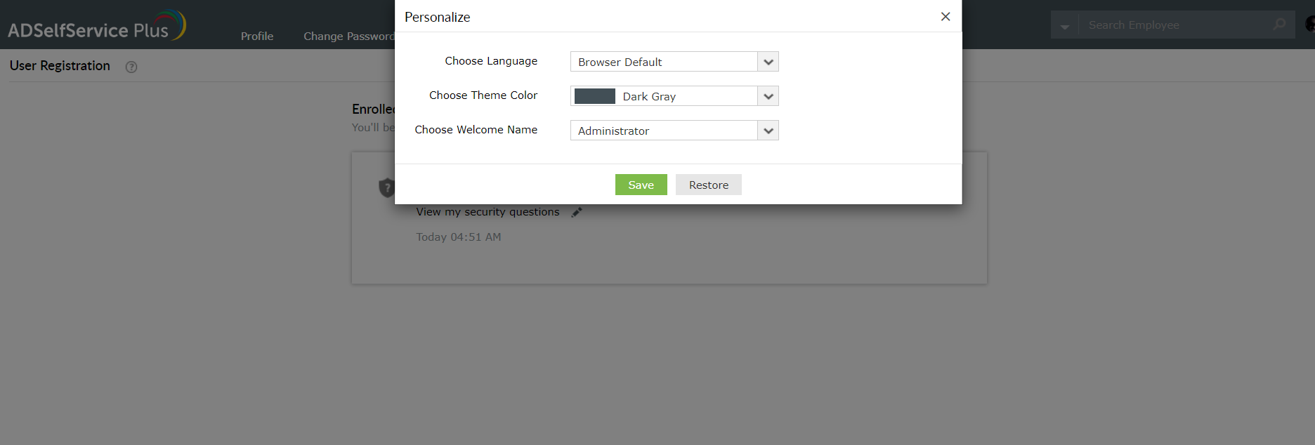 Configure language and theme colour