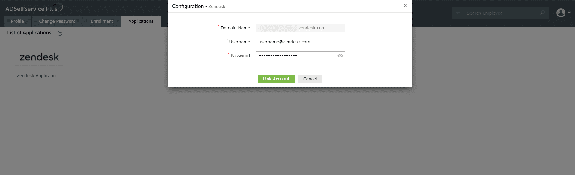 Entering your credentials to link the selected application