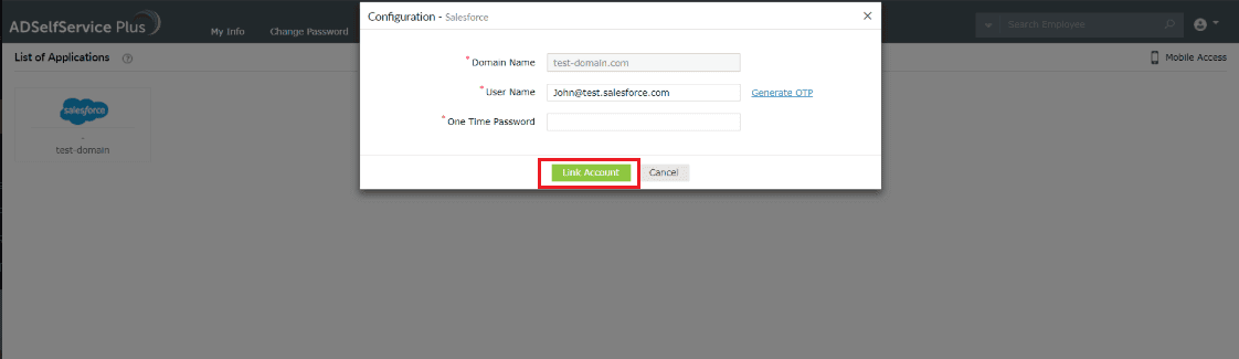 Linking a Salesforce or Google Workspace account using a one-time password
