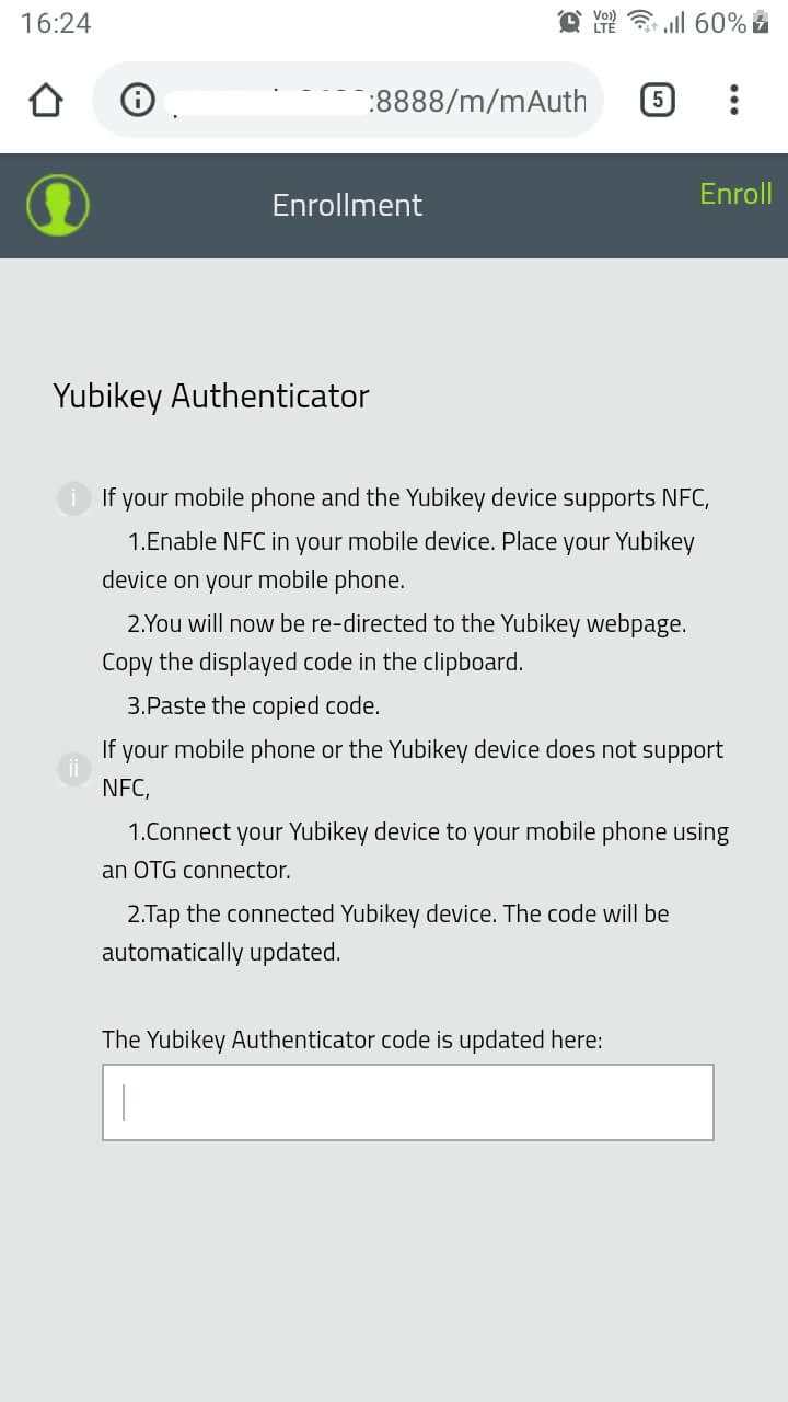 Enrollment using Yubikey Authenticator
