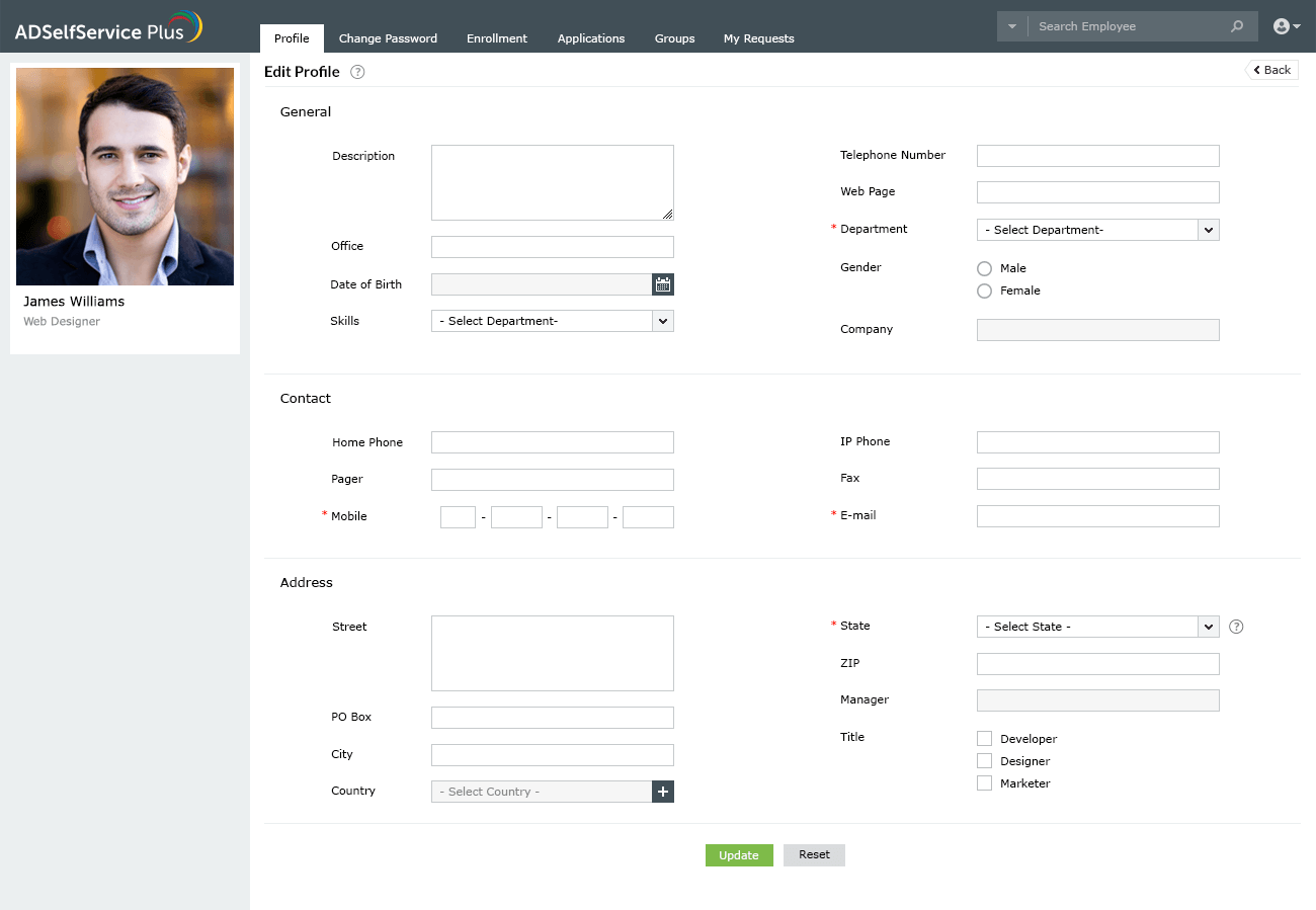 Self-update web interface