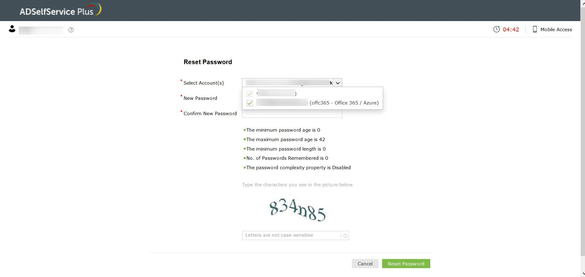 Reset an administrator password using ADSelfService Plus
