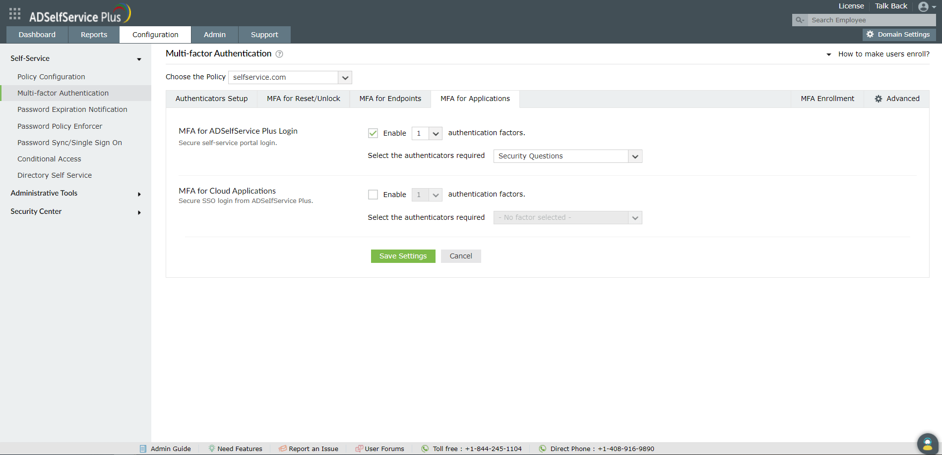 Steps to enable MFA for ADSelfService Plus