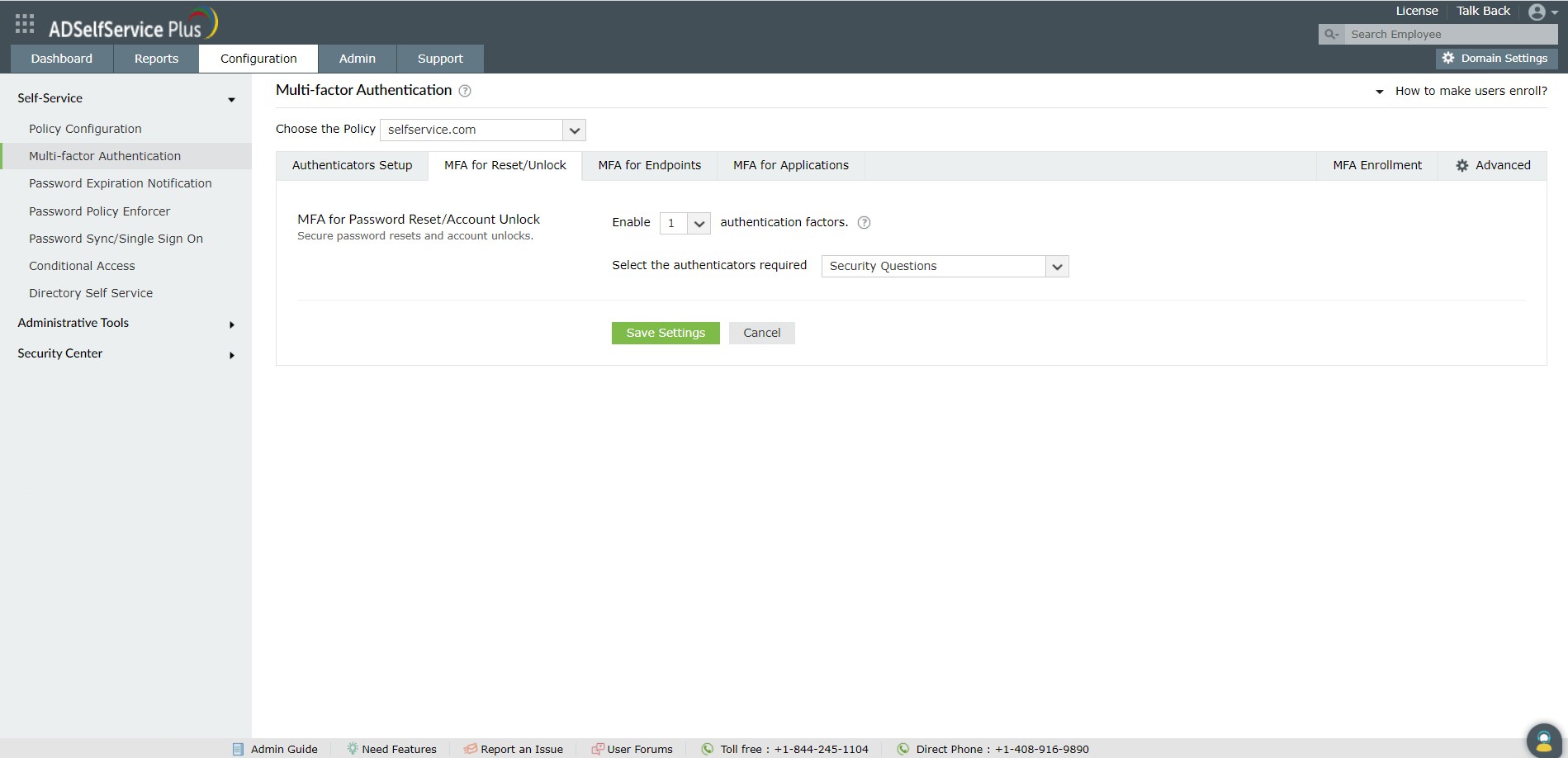 Steps to enable MFA for ADSelfService Plus