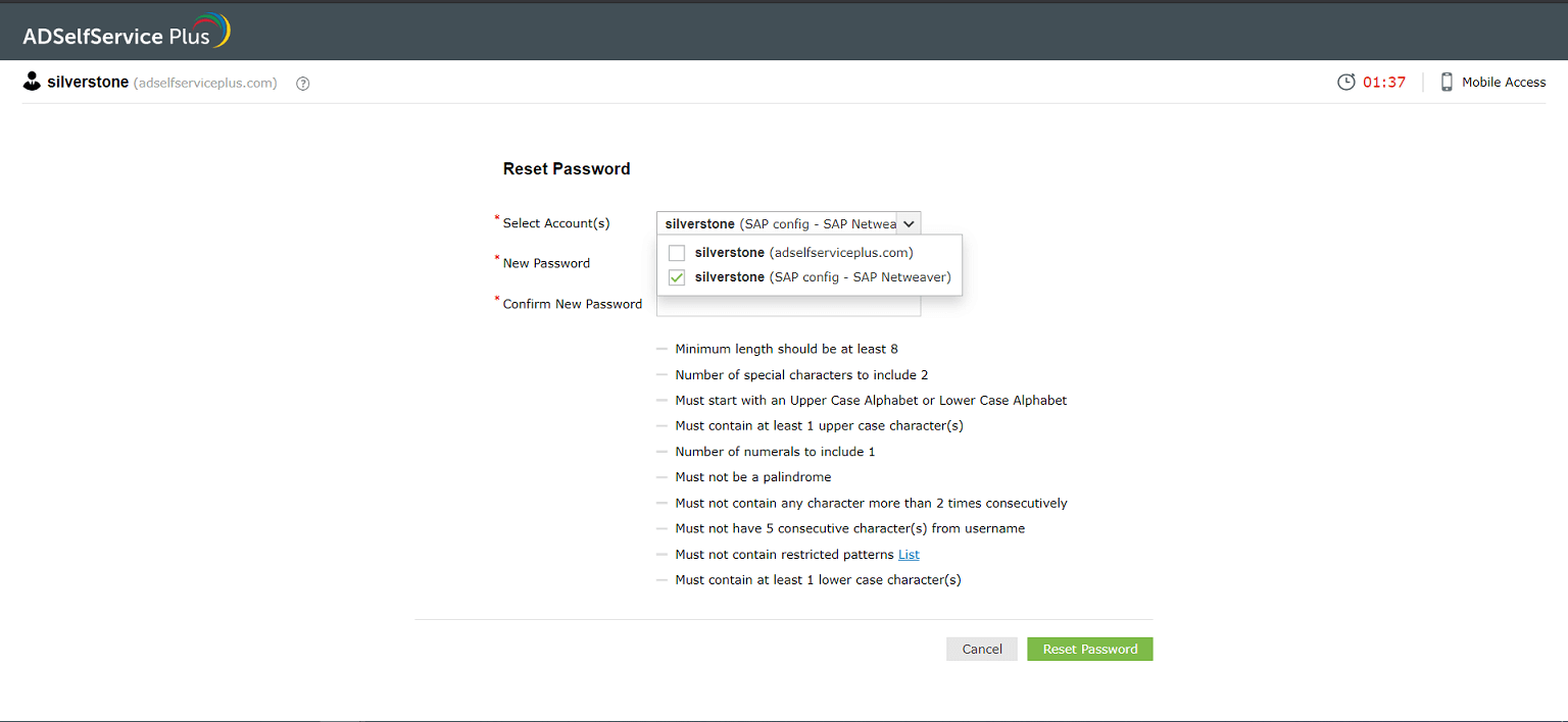 sap self service password reset