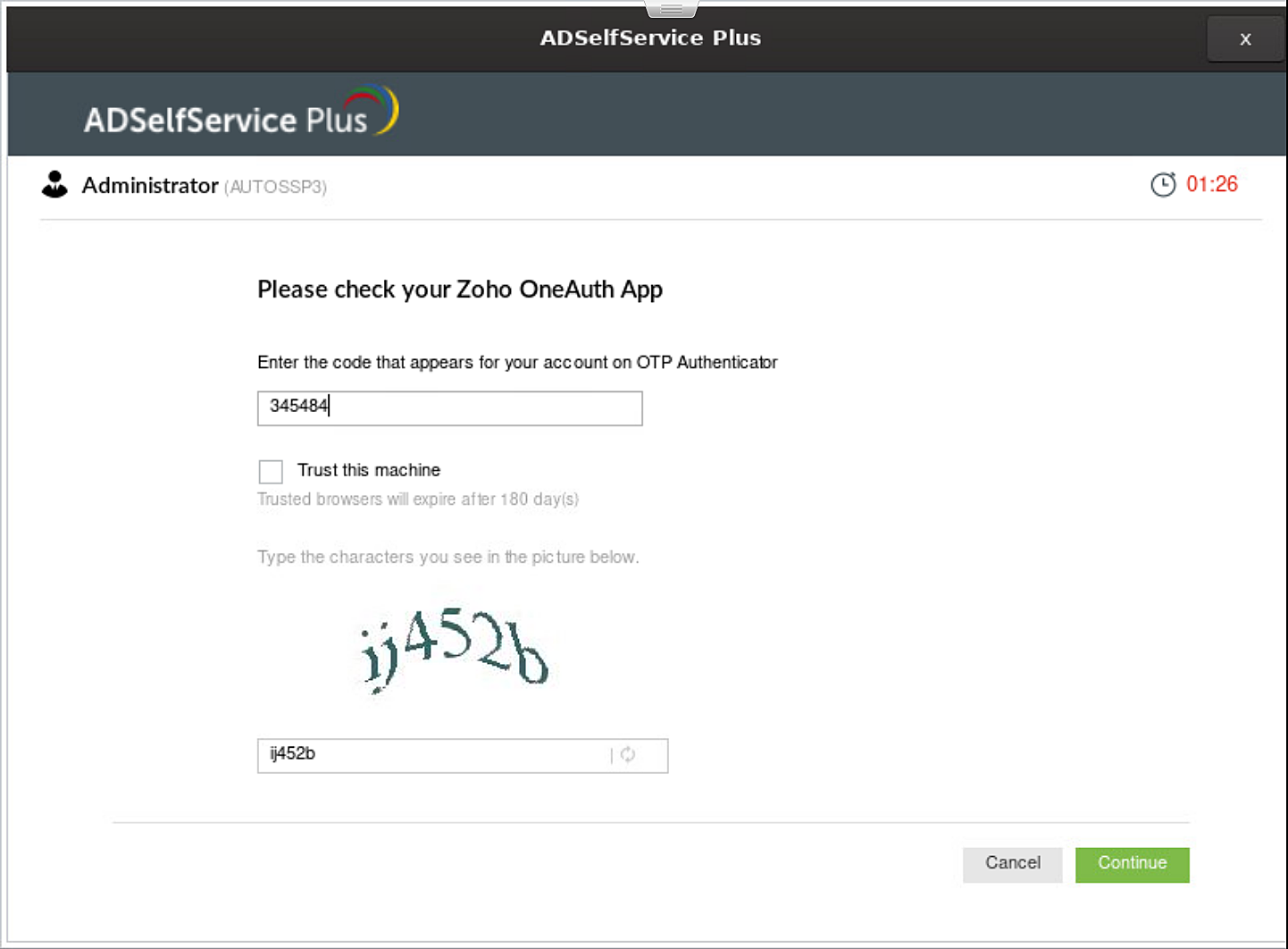 Self Service Password Zoho OneAuth