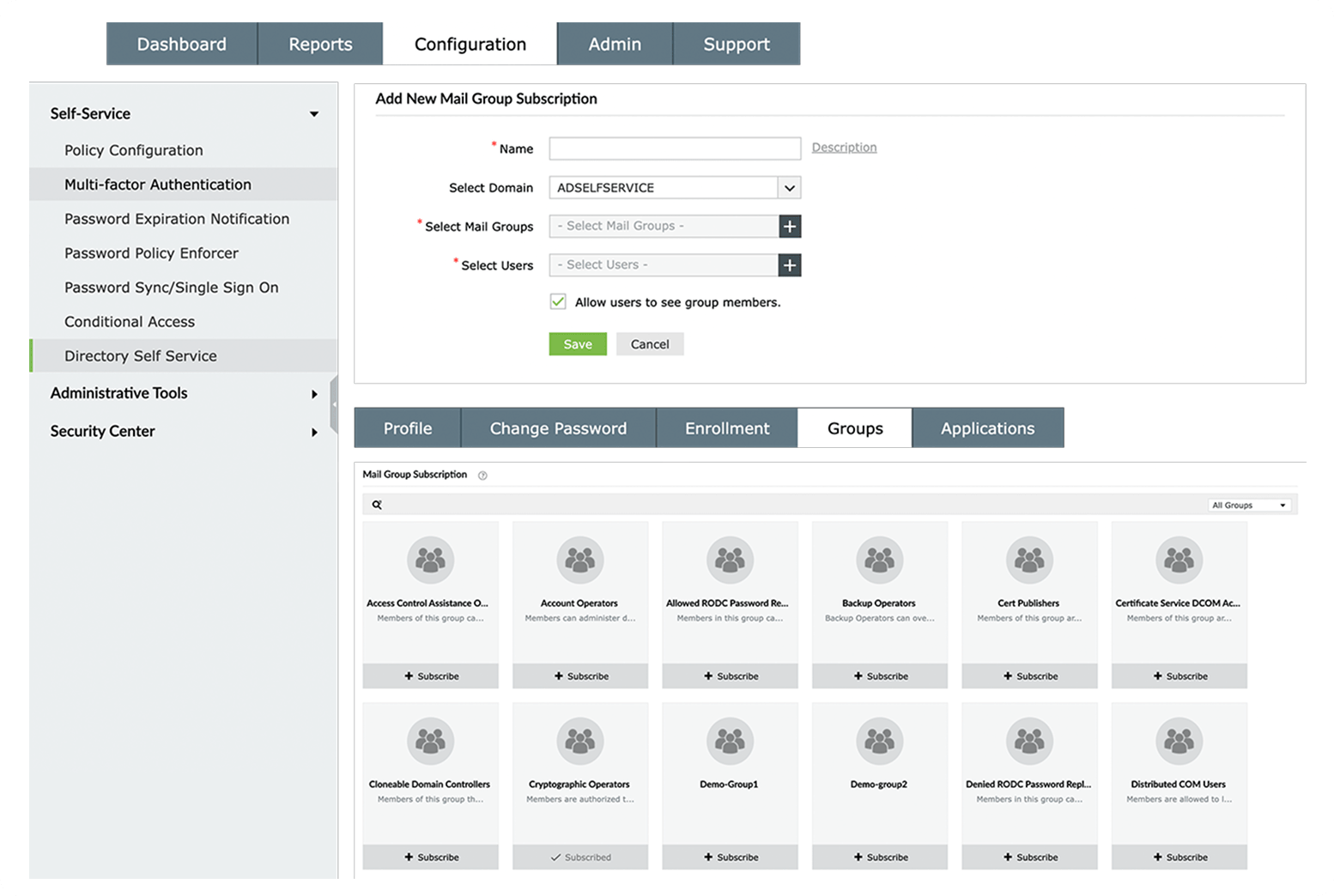 Self-service group management console