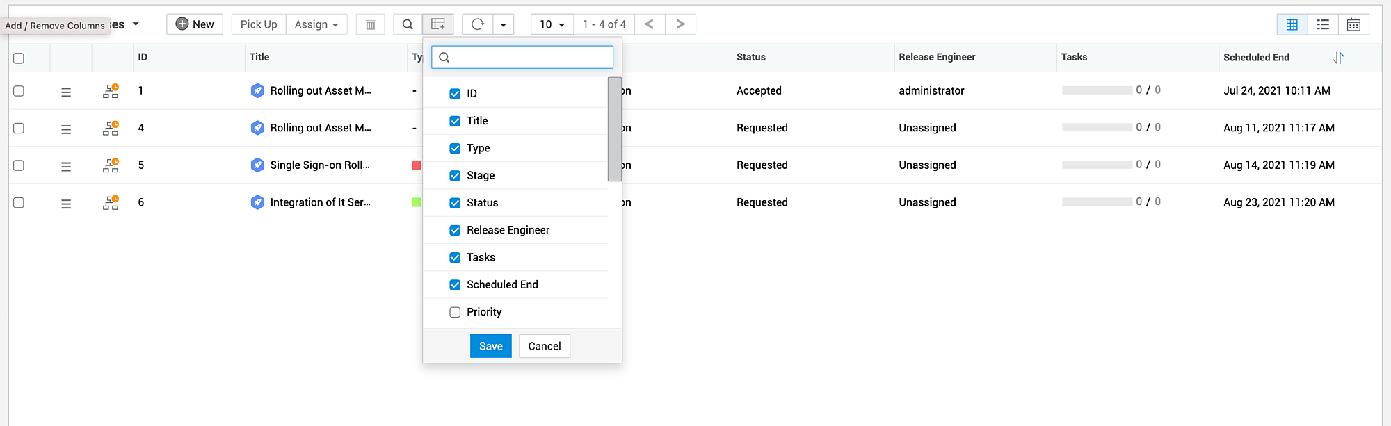 Column customization