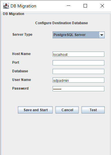 Configure destination database