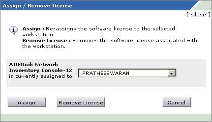 Assign Remove License window