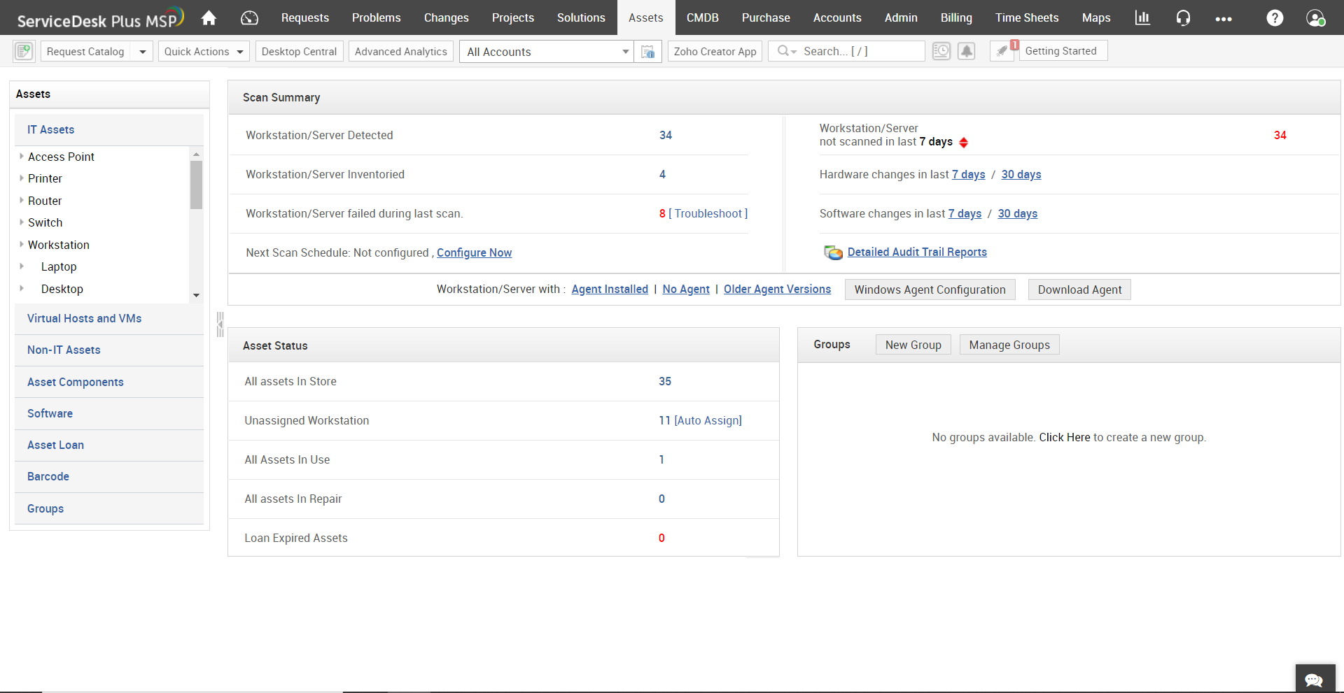 Dashboard Herramienta automatizada de descubrimiento de inventario de activos para MSP