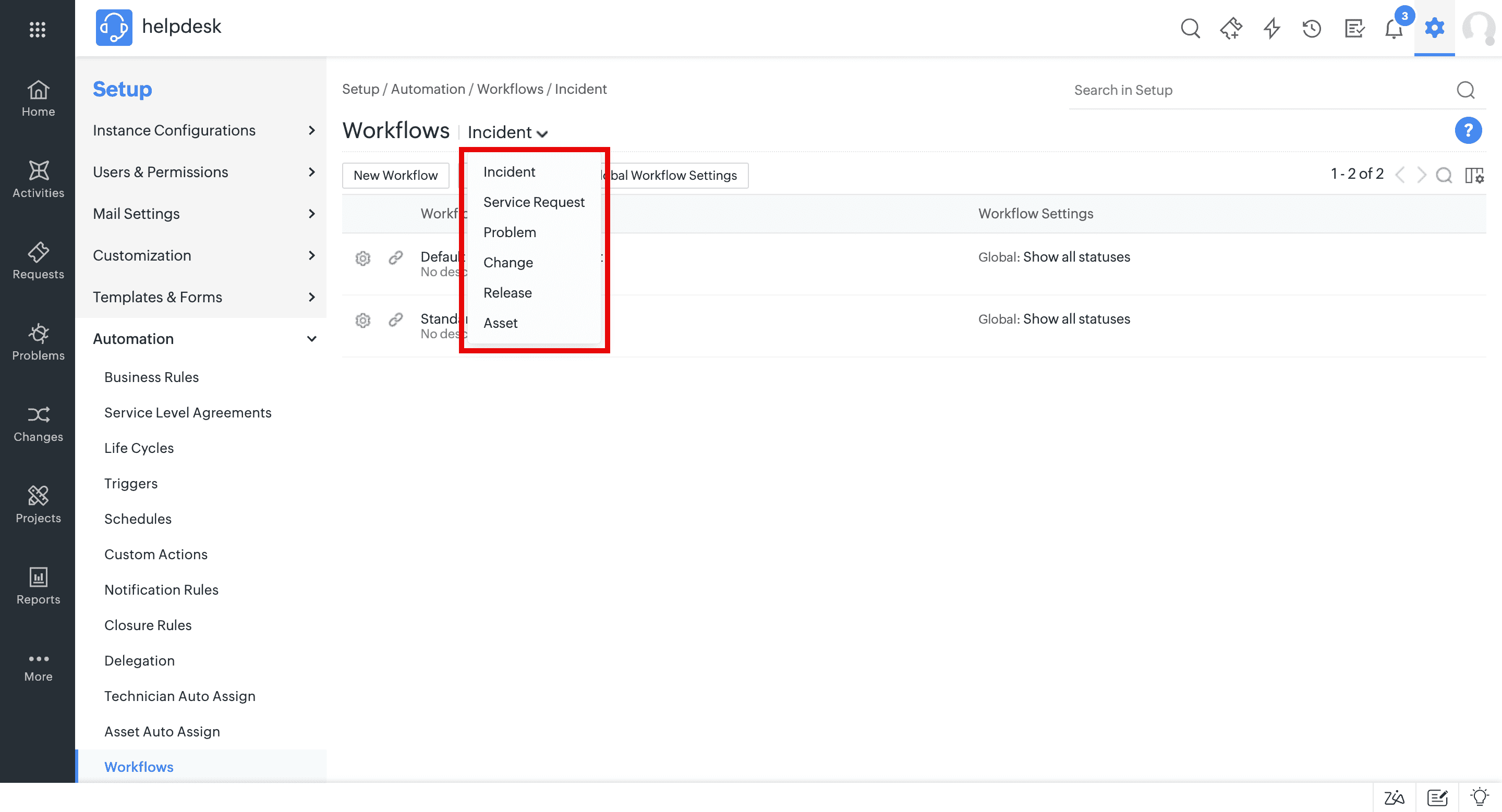 Workflows for Incident/Service Request