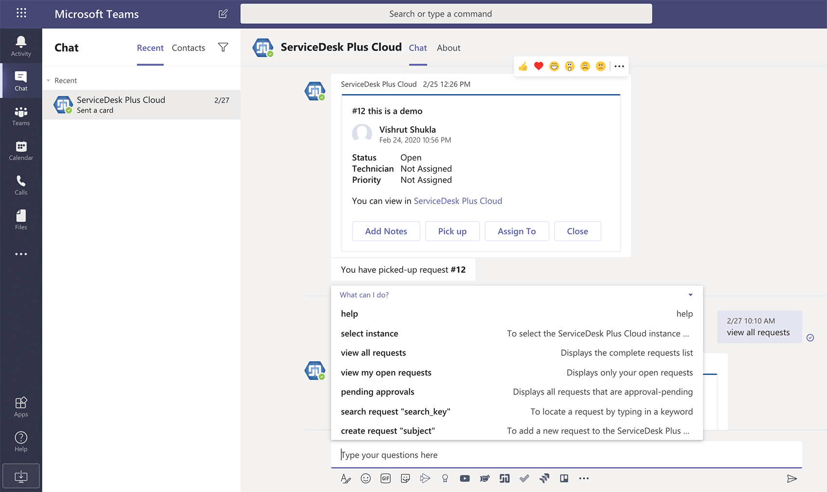 Trabajo remoto con la integración de MSTeams con ServiceDesk Plus