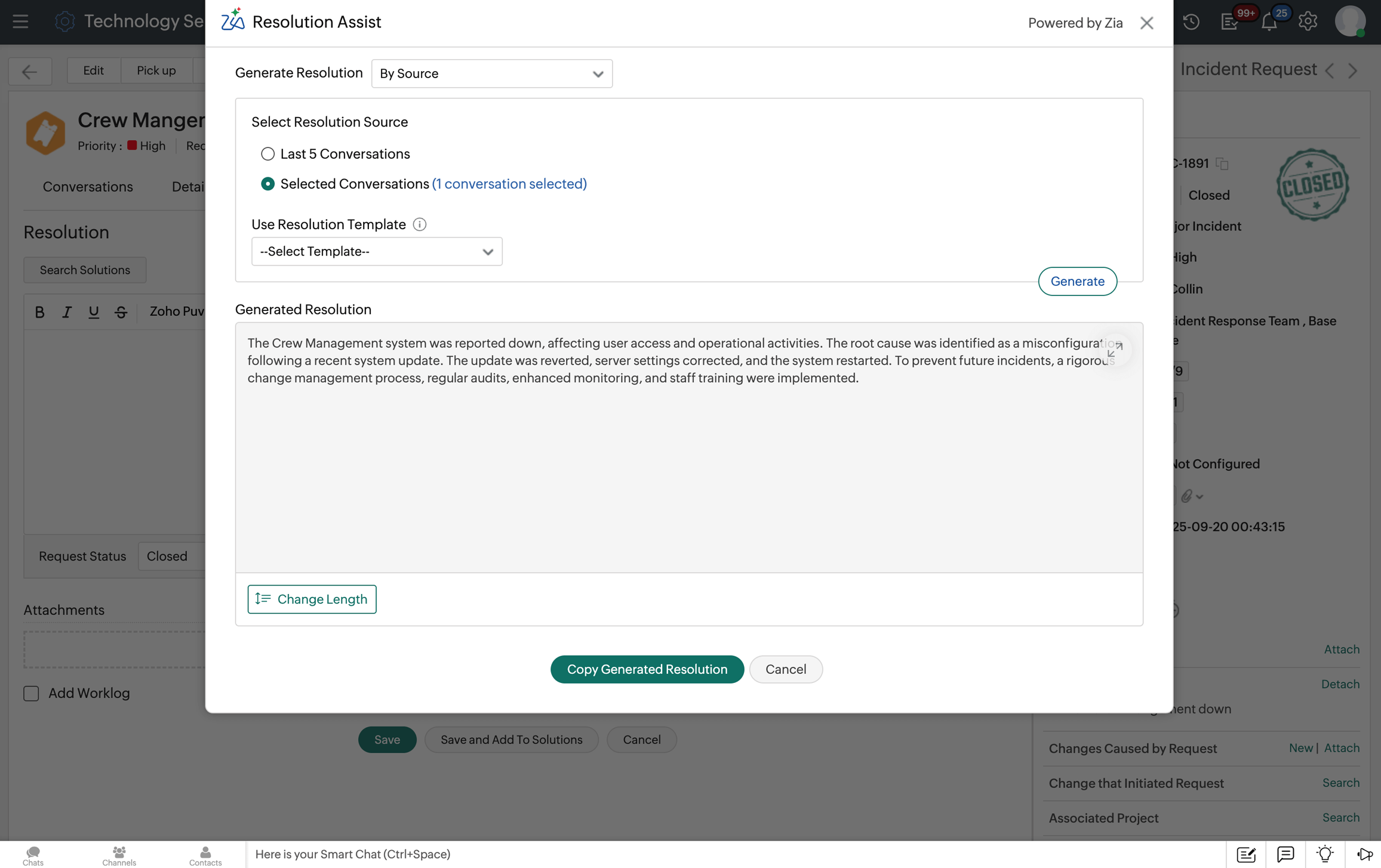 Zia assisting technicians by auto-generating resolution steps