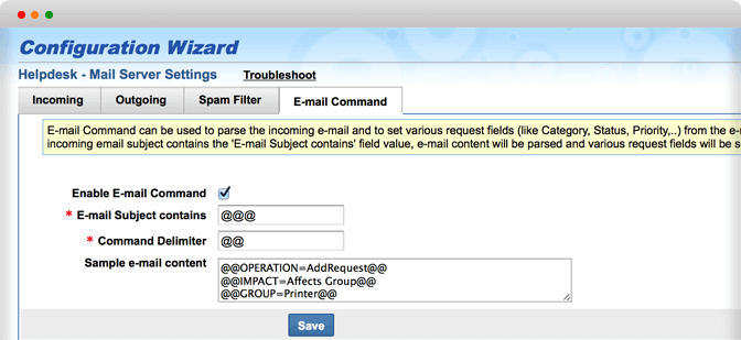 Dashboard solicitudes de tickets de problemas por correo electrónico
