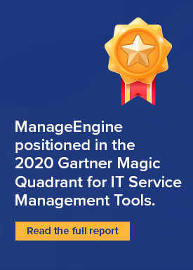 ManageEngine positioned in the 2020 Gartner ITSM Magic Quadrant.