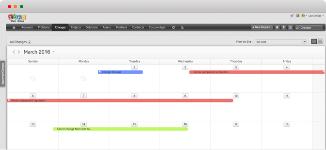 Calendário digital com informações anotadas para gestão de mudanças ITIL