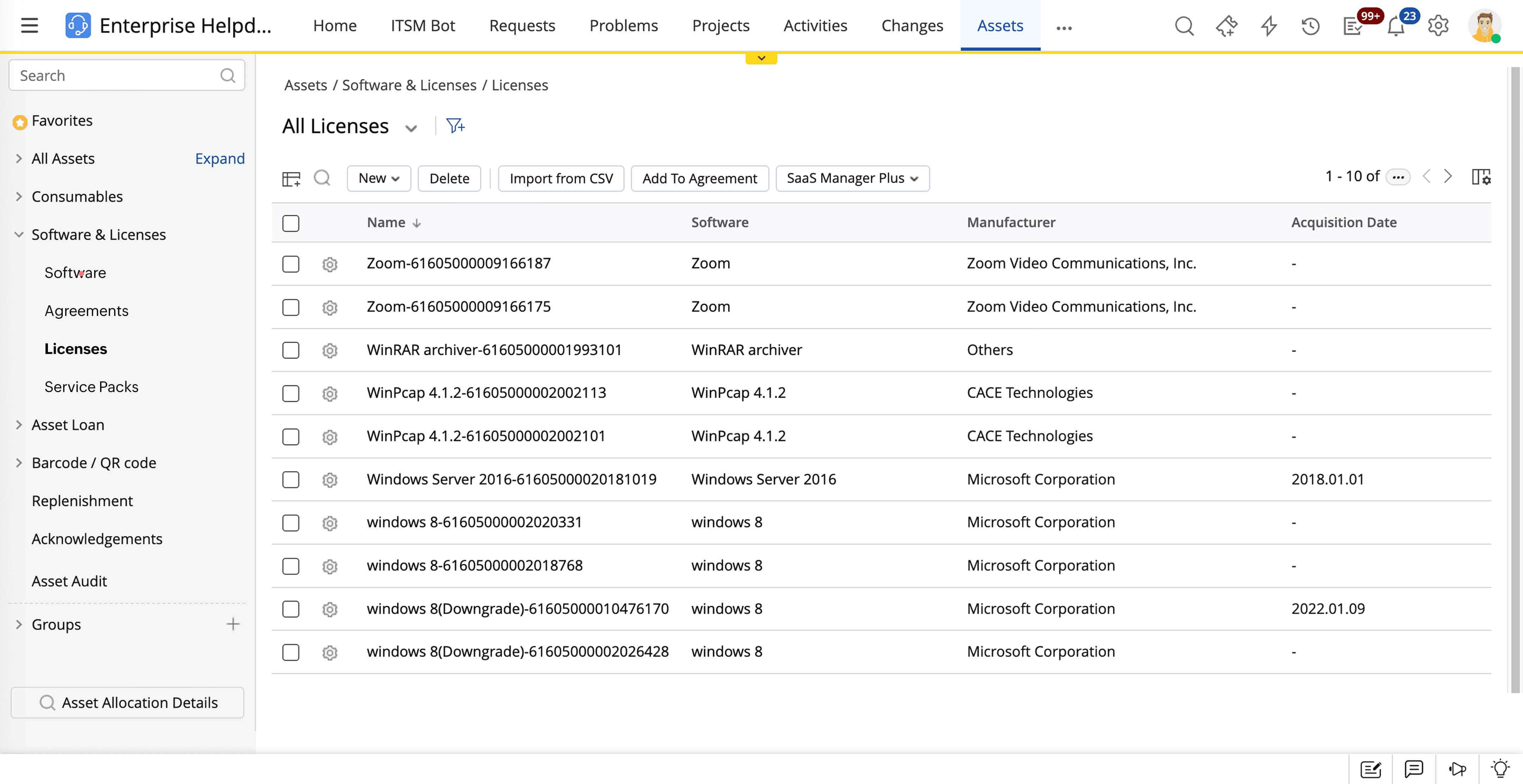 Single dashboard view SaaS licenses in ServiceDesk Plus