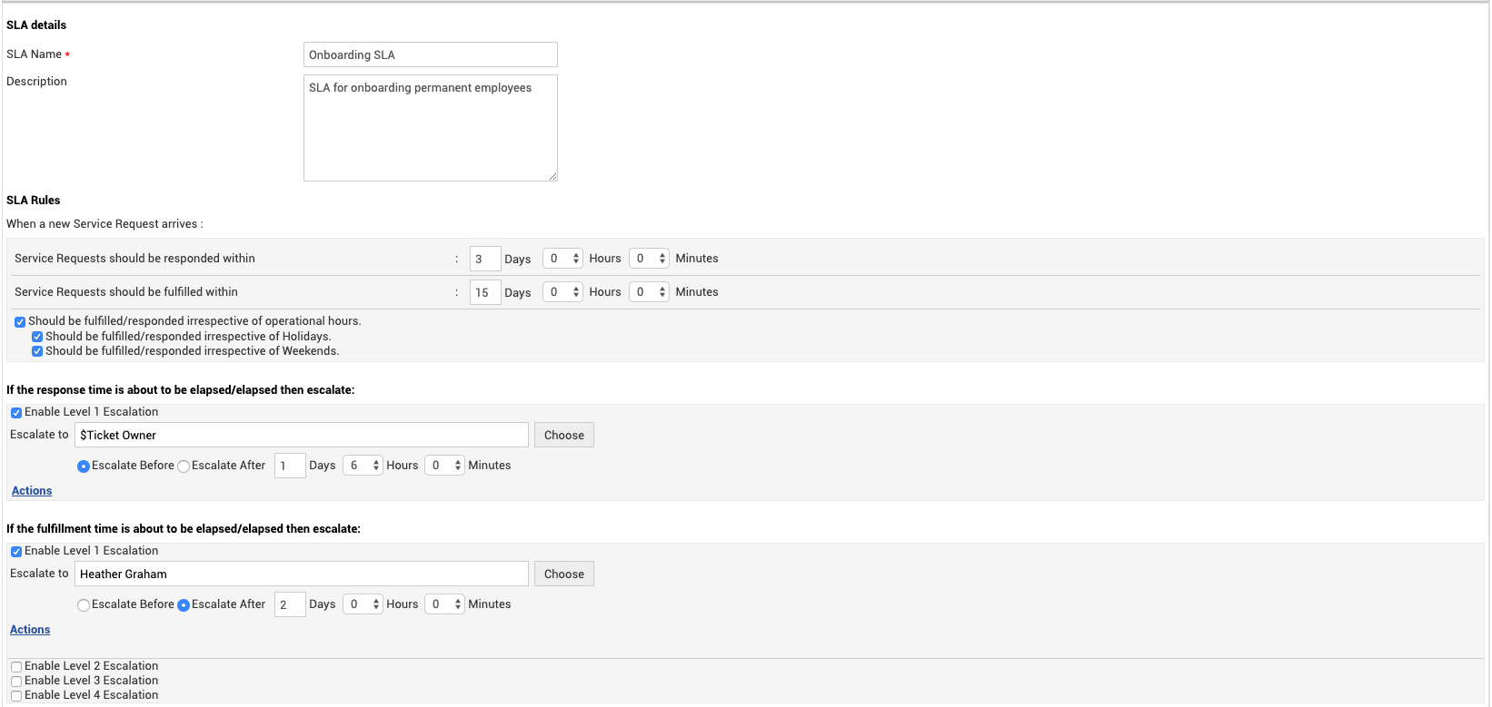 Onboarding service level agreement