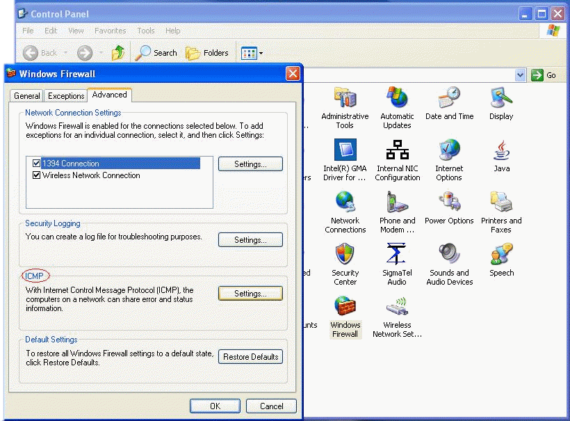Settings under ICMP