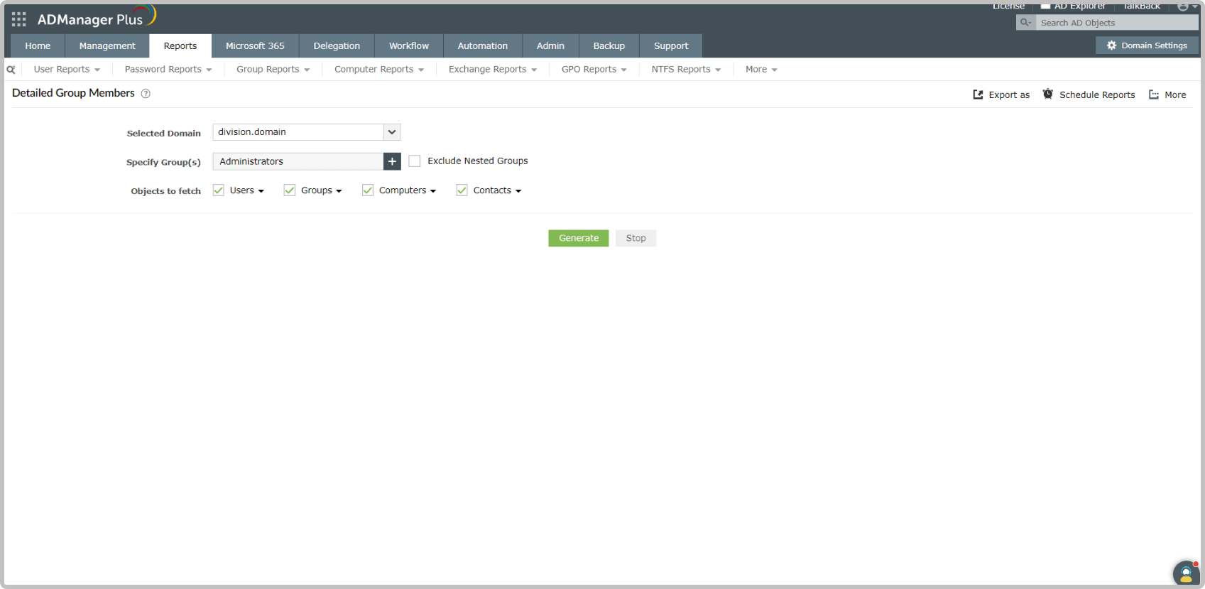 Select Domain and Groups
