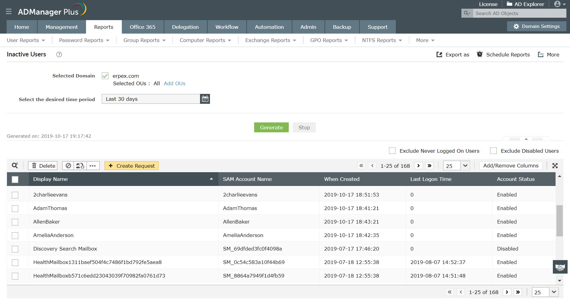 Отчеты о входе пользователей