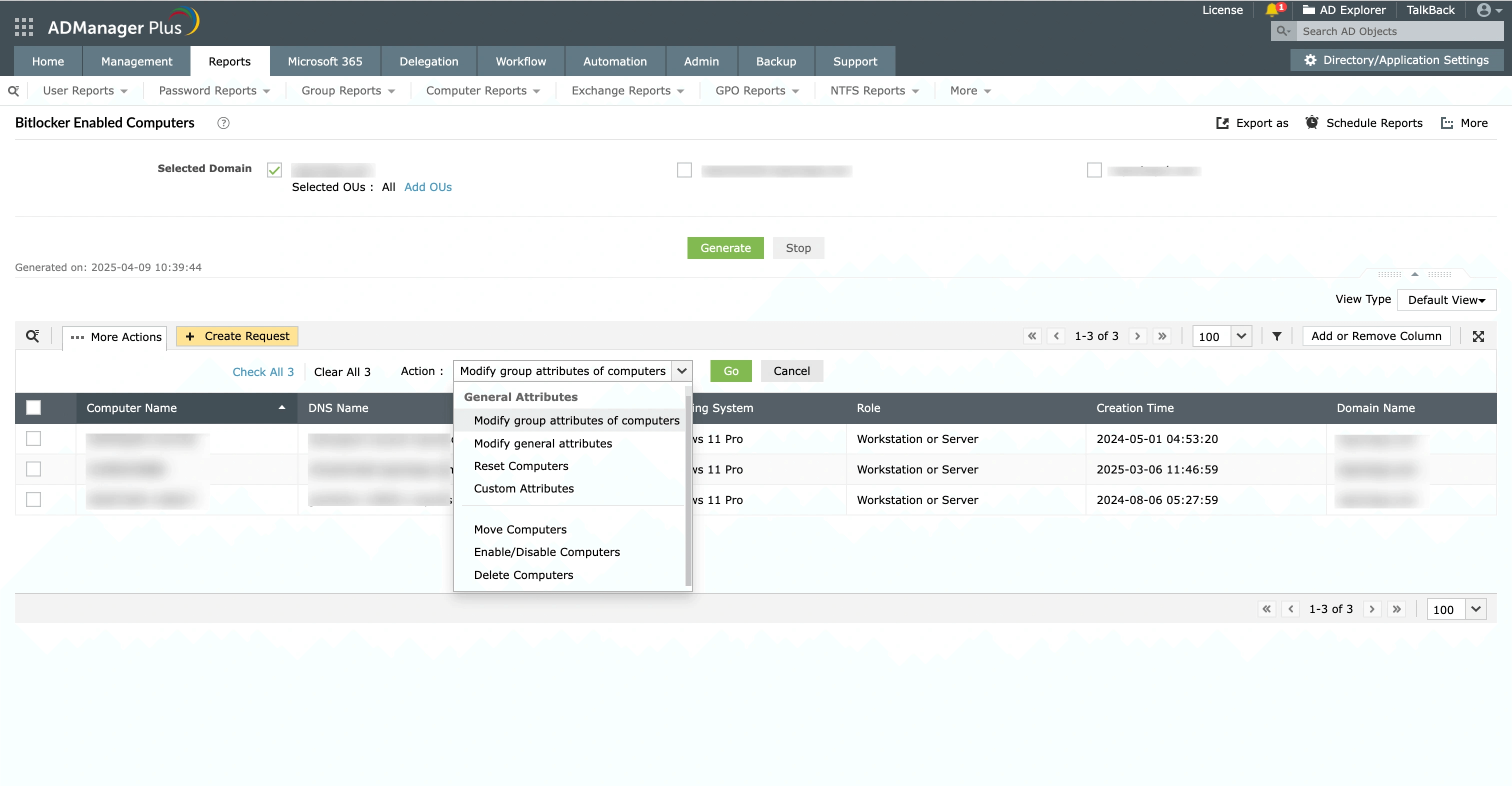Как создать отчет о компьютерах с поддержкой BitLocker с помощью ADManager Plus