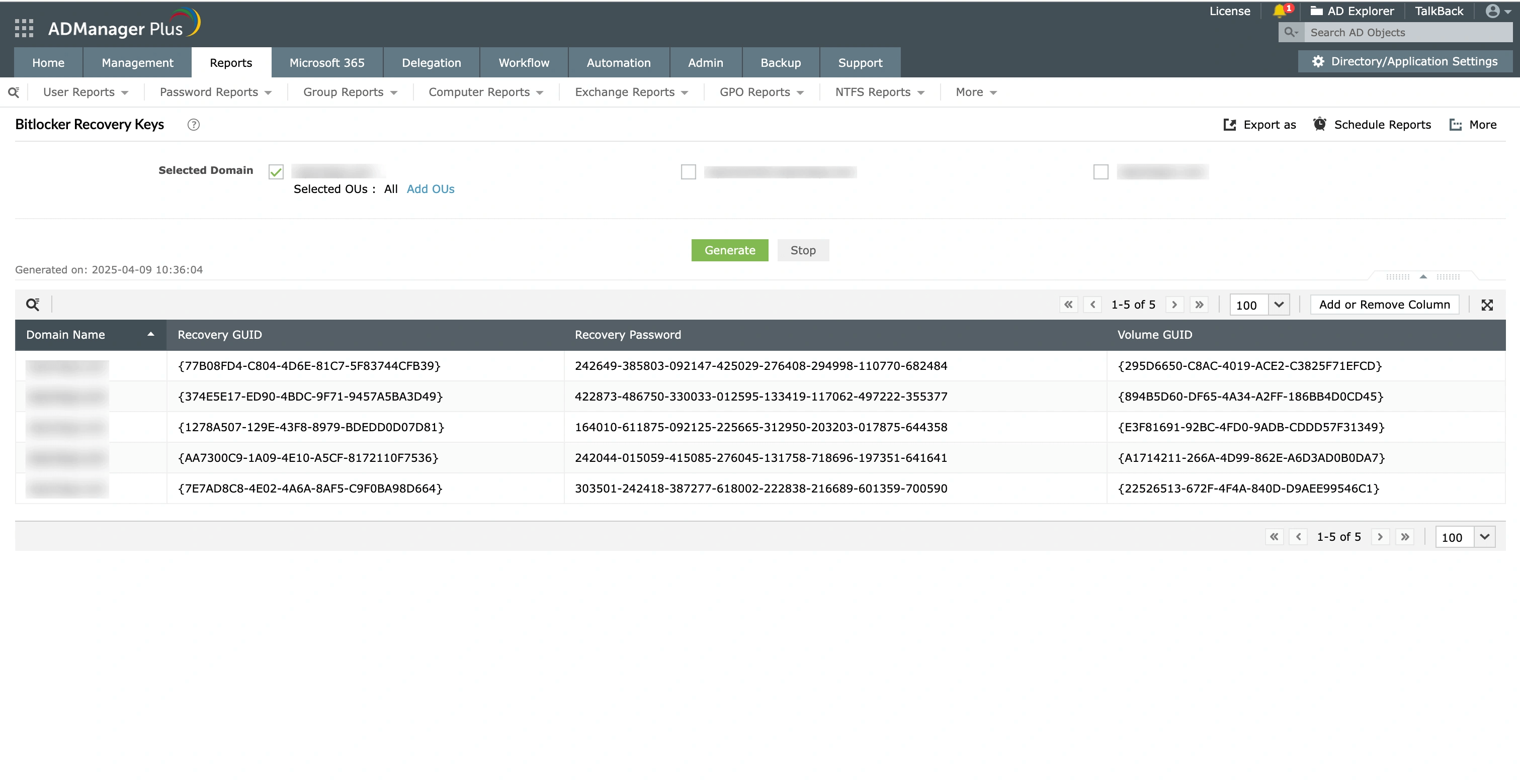 Как создать отчет о ключах восстановления BitLocker с помощью ADManager Plus