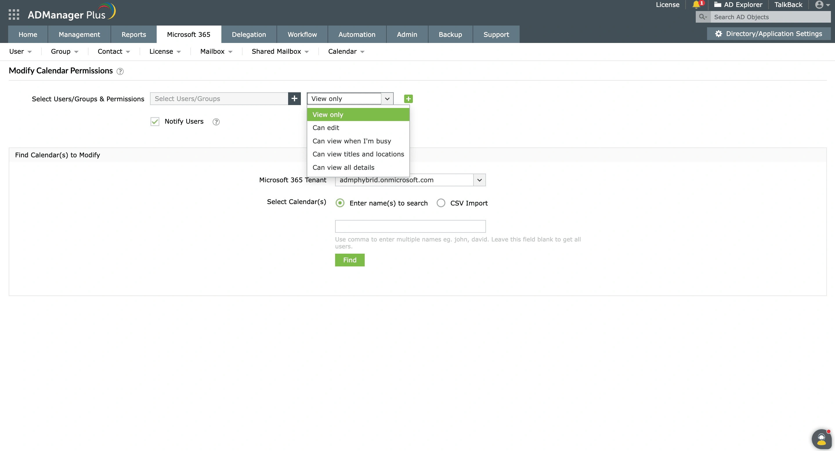 Изменение разрешений календаря Microsoft 365
