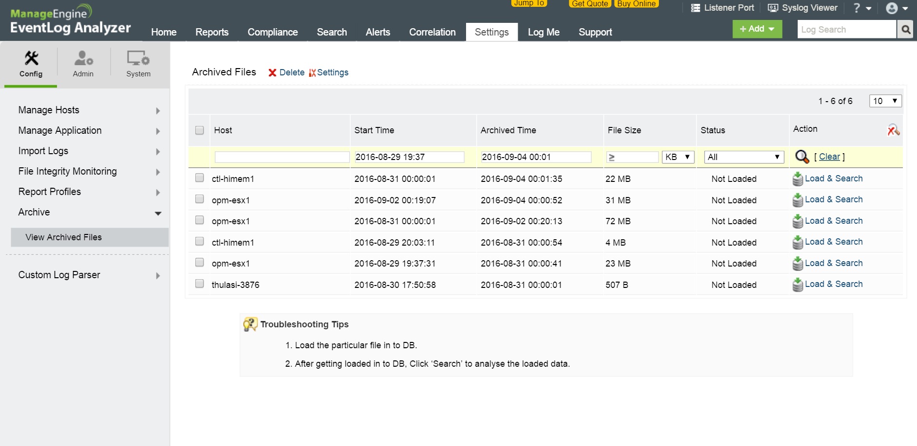 Архив журнала EventLog Analyzer для криминалистических целей