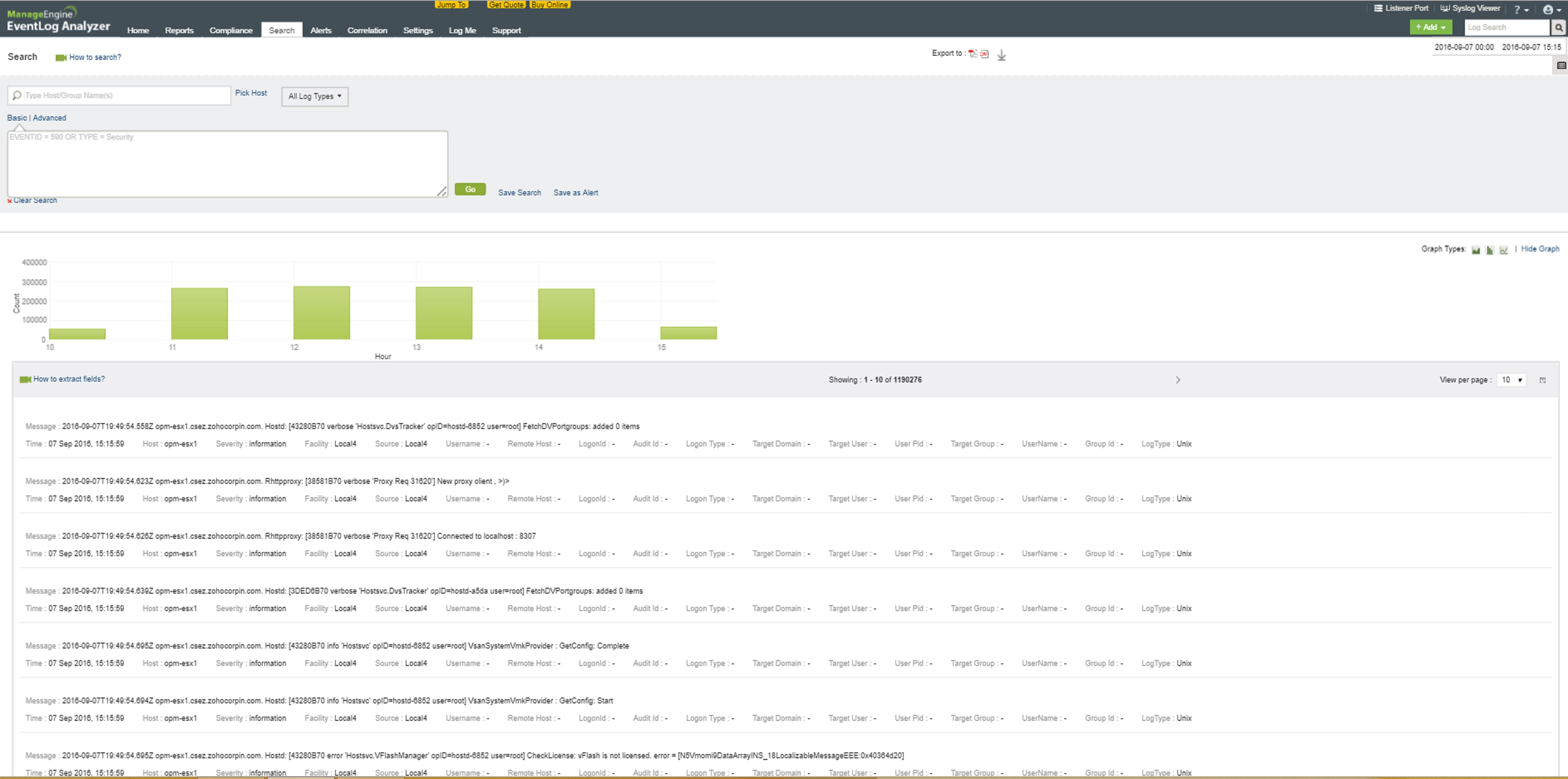 Поиск в журналах с помощью EventLog Analyzer для криминалистических целей
