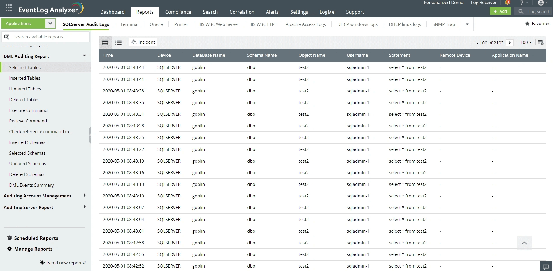 >Управление журналами базы данных