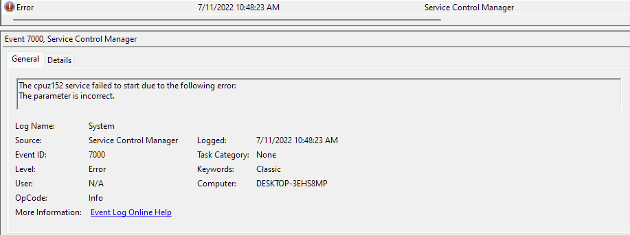 Интерпретация события с идентификатором 7000 в средстве просмотра событий