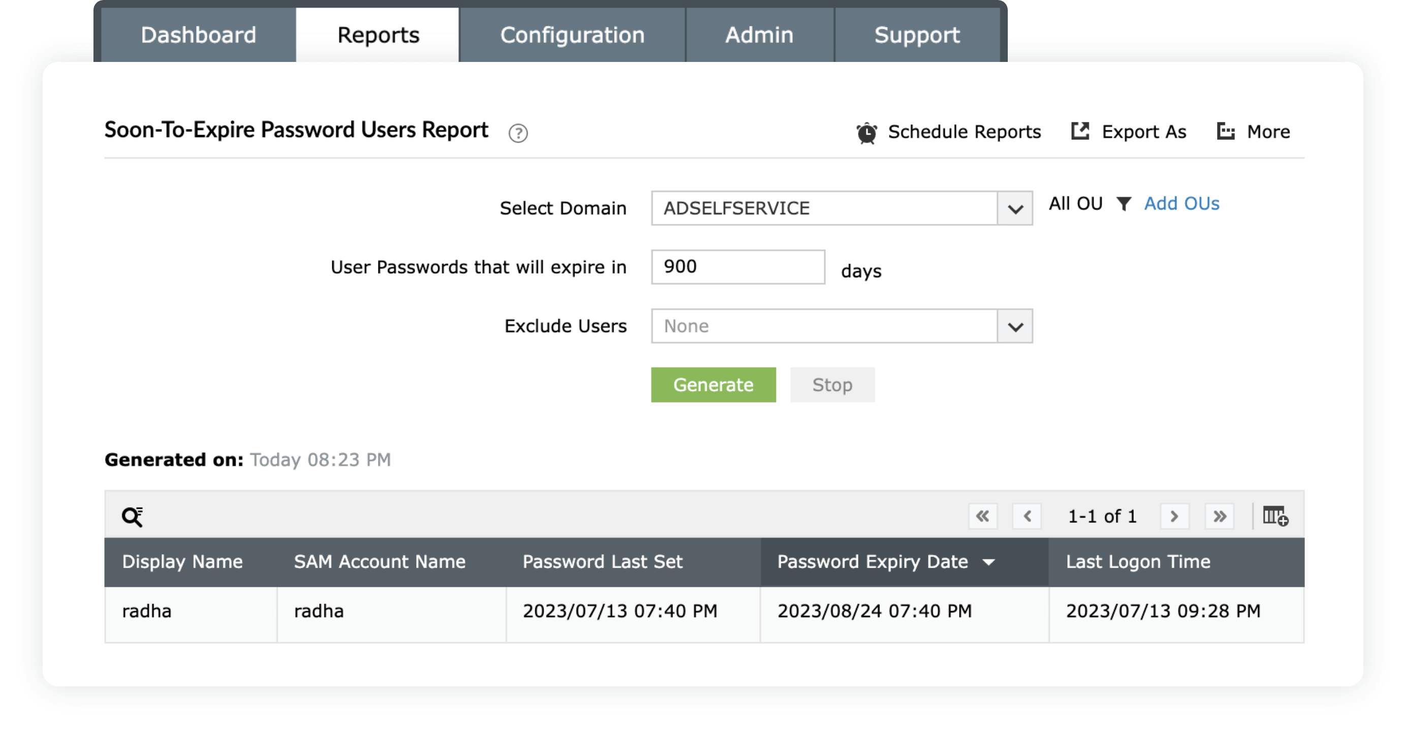 Отчет о пользователях, срок действия пароля которых скоро истечет