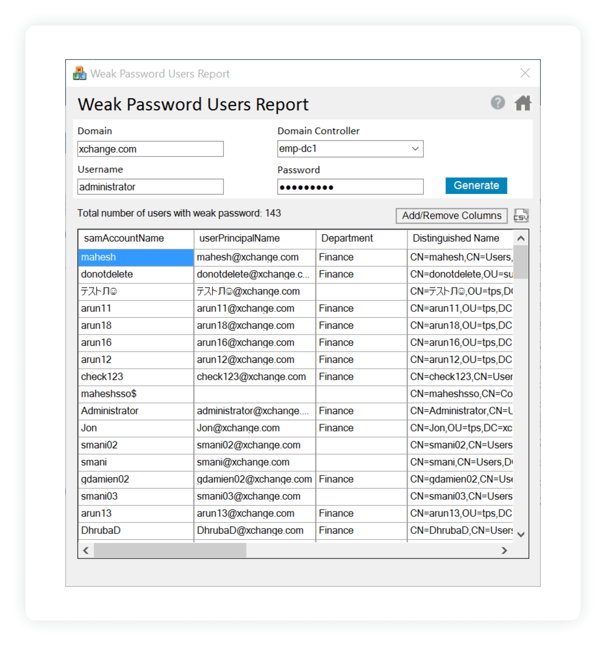 Отчет о пользователях с ненадежными паролями