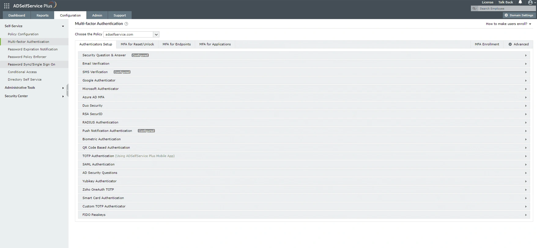 Настройка MFA в ADSelfService Plus для обеспечения соответствия требованиям SOX