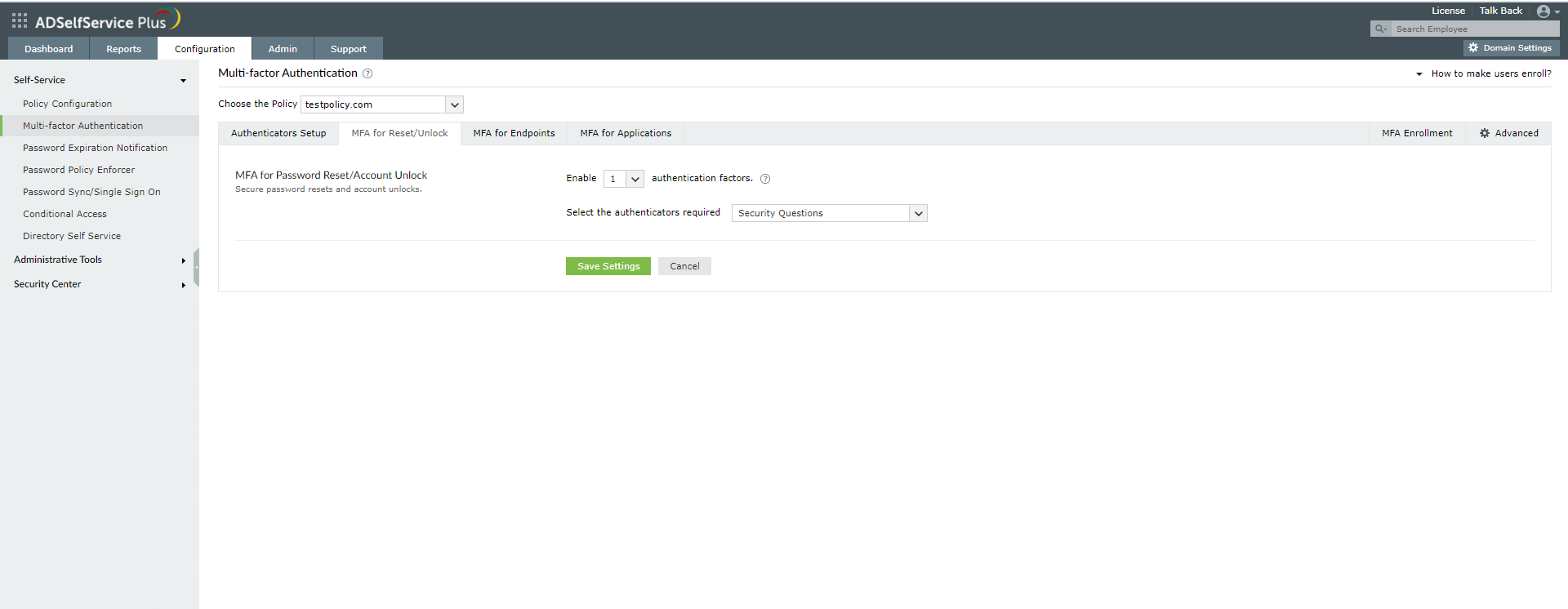 MFA для сброса паролей и разблокирования учетных записей