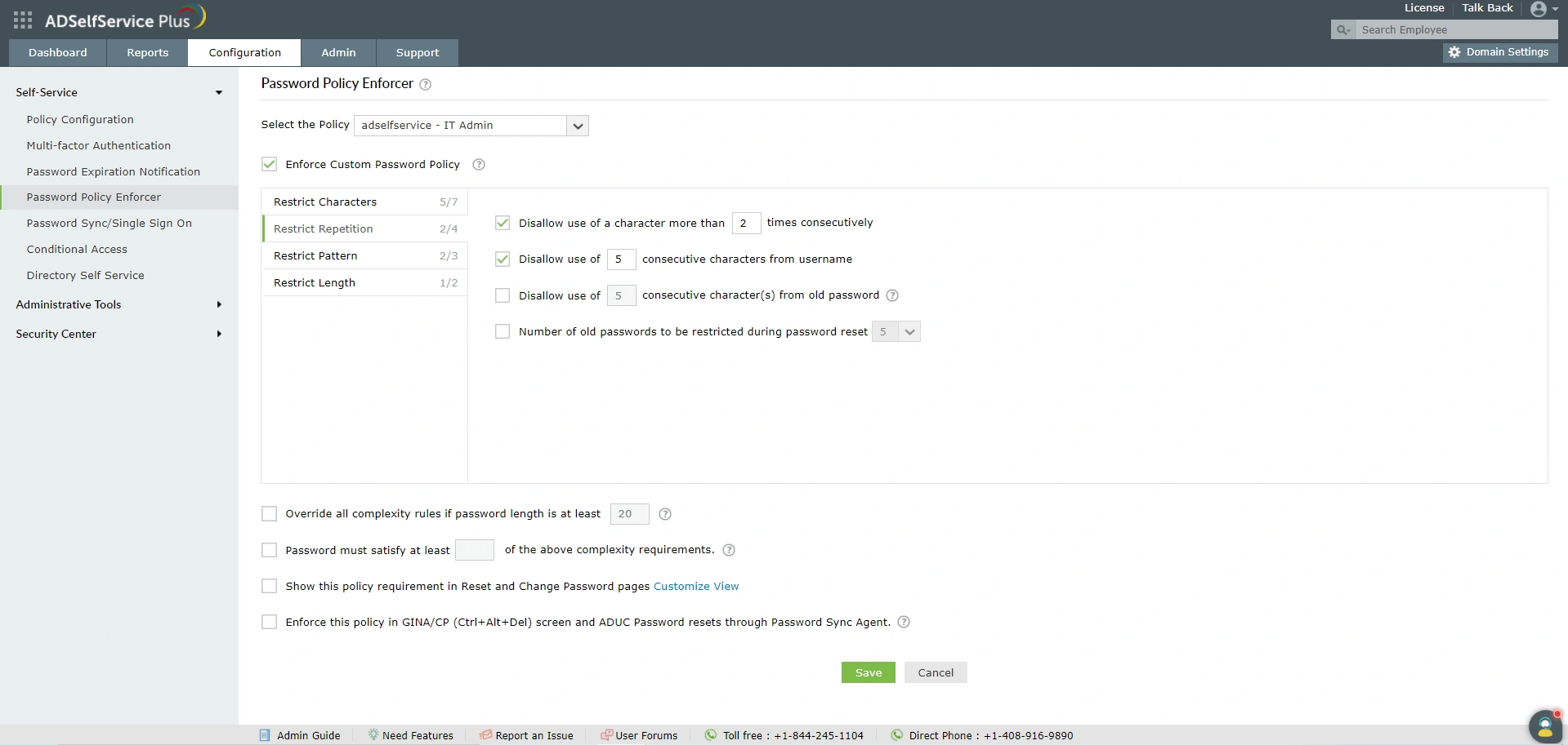 Ограничение использования слов из настраиваемого словаря и шаблонов с помощью ADSelfService Plus