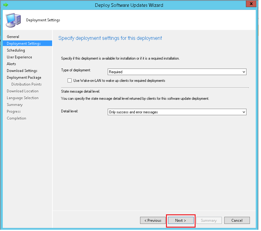 Specify the deployment settings for the deployment using ManageEngine SCCM deployment