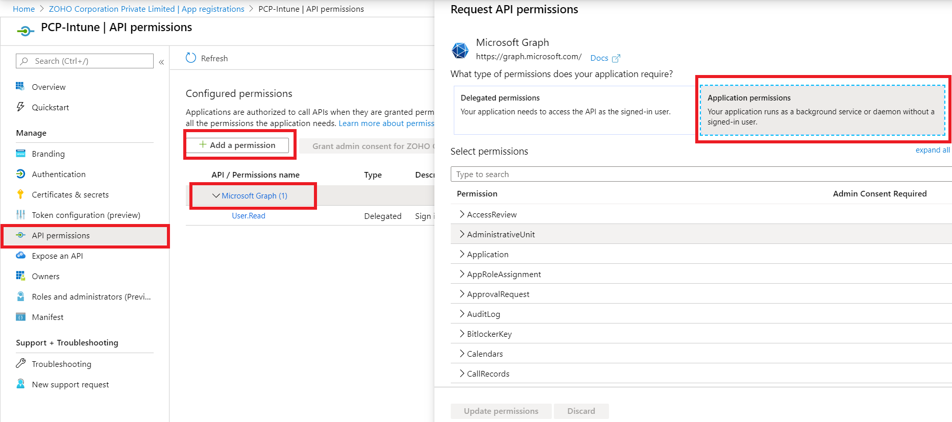 Adding API permissions