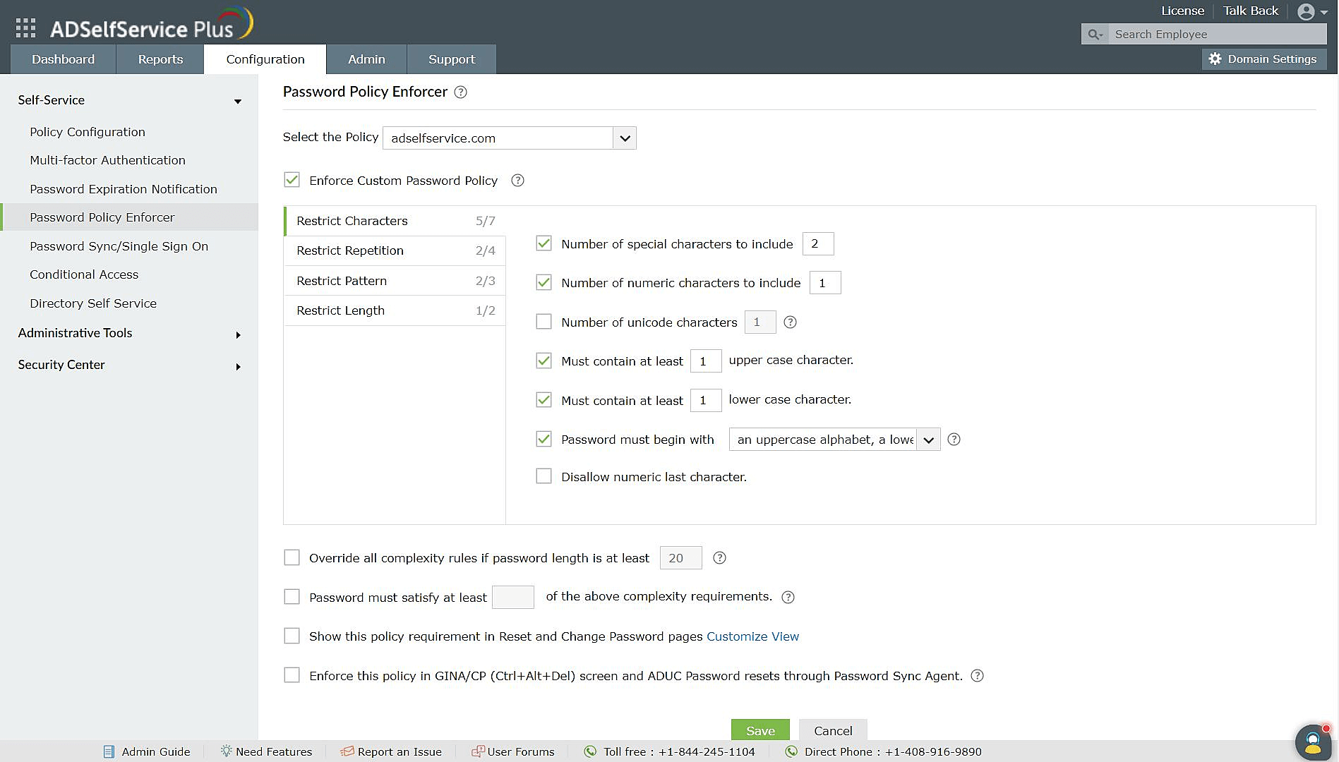 Configuring a strong password policy using ADSelfService Plus' Password Policy Enforcer to achieve compliance with the CJIS.